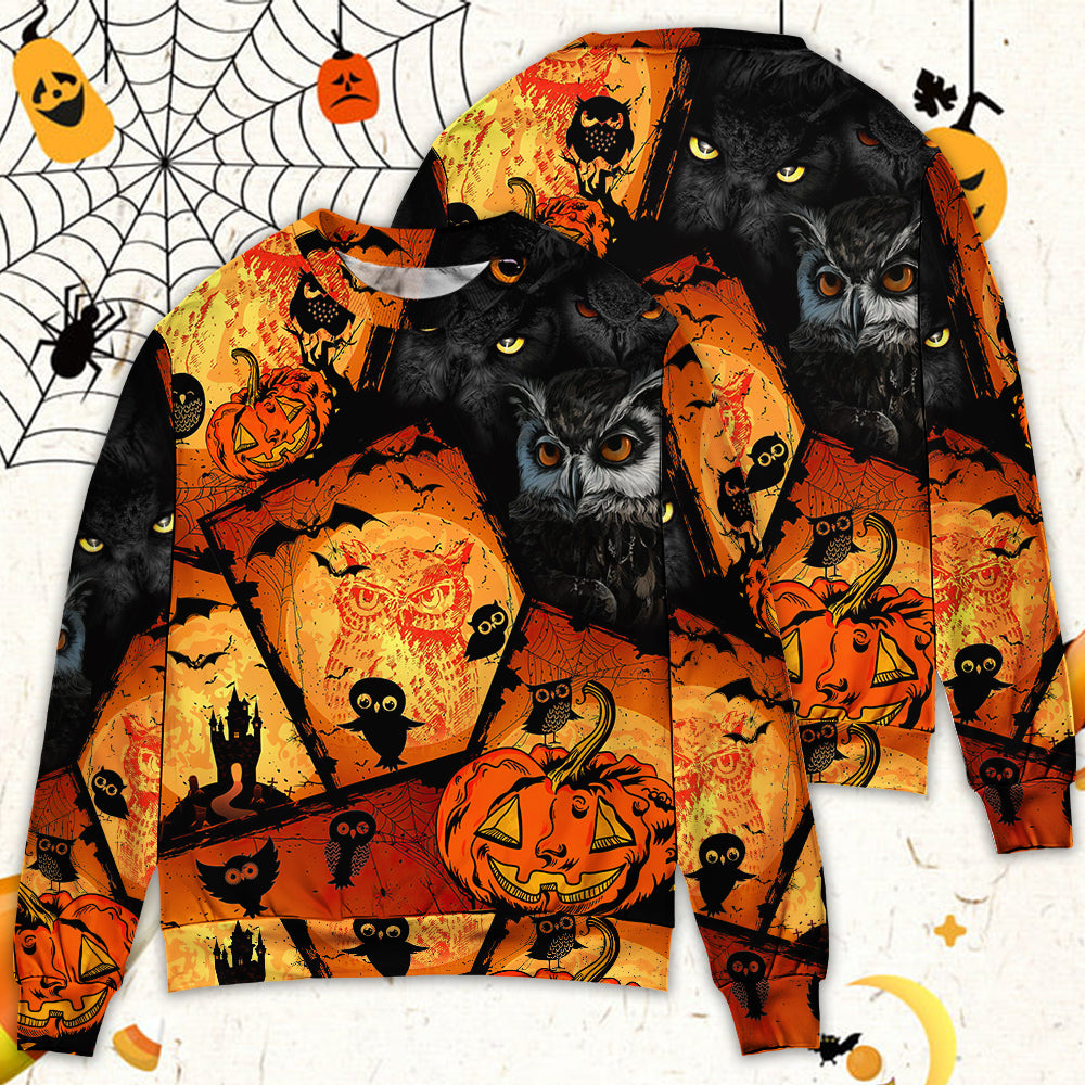 Halloween Owl Pumpkin Night Sweater For Art Lovers Holidays Parties And Comfortable Wear