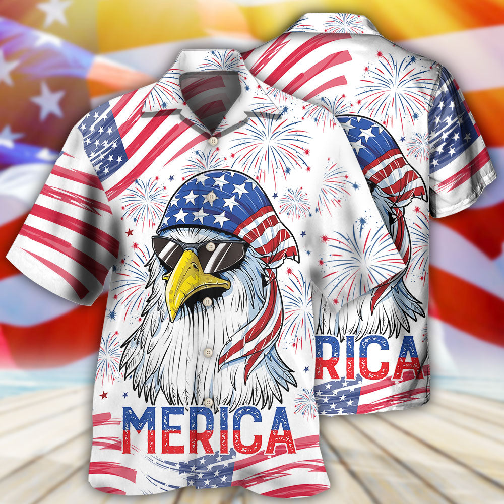Eagle Independence Day American Hawaiian Shirt For Summer Events And Casual Outdoor Wear