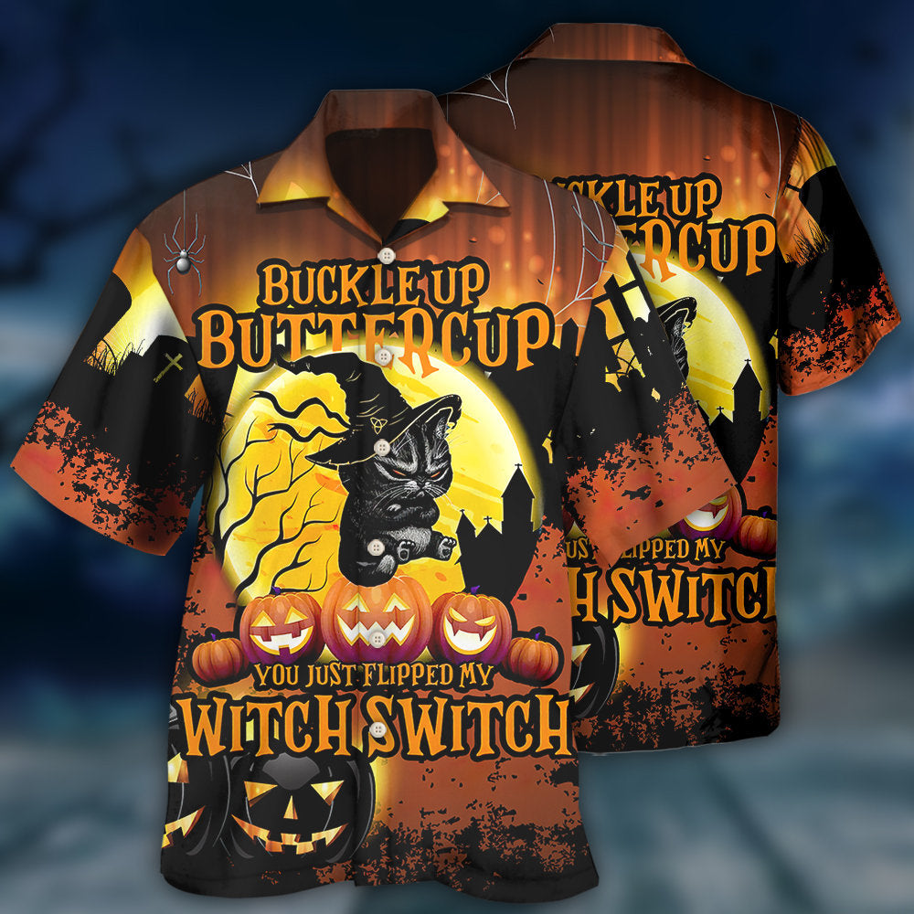 Halloween Cat Hawaiian Shirt Relaxed Style View For Vacation Style