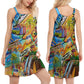 Hippie Van Love Beach V-Neck Sleeveless Cami Dress For Boho Festivals And Relaxed Summer Style