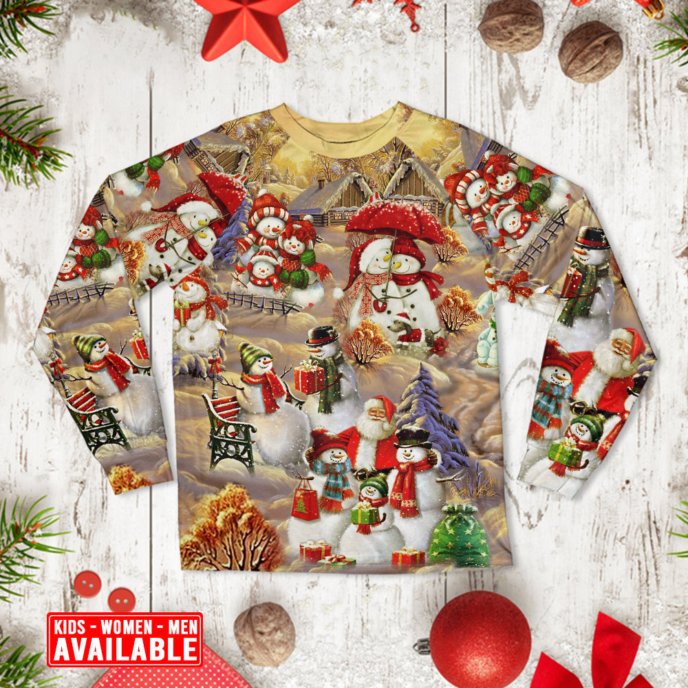 Snowman Couple Christmas Long Sleeve Pajamas Set For Festive Sleepovers And Family Photos
