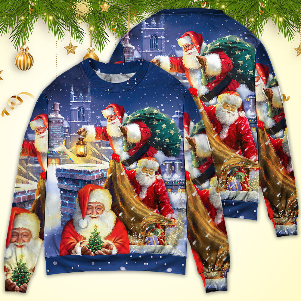 Christmas Funny Santa Up On Rooftop Sweater For Family Gatherings Winter Travel And Everyday Seasonal Comfort