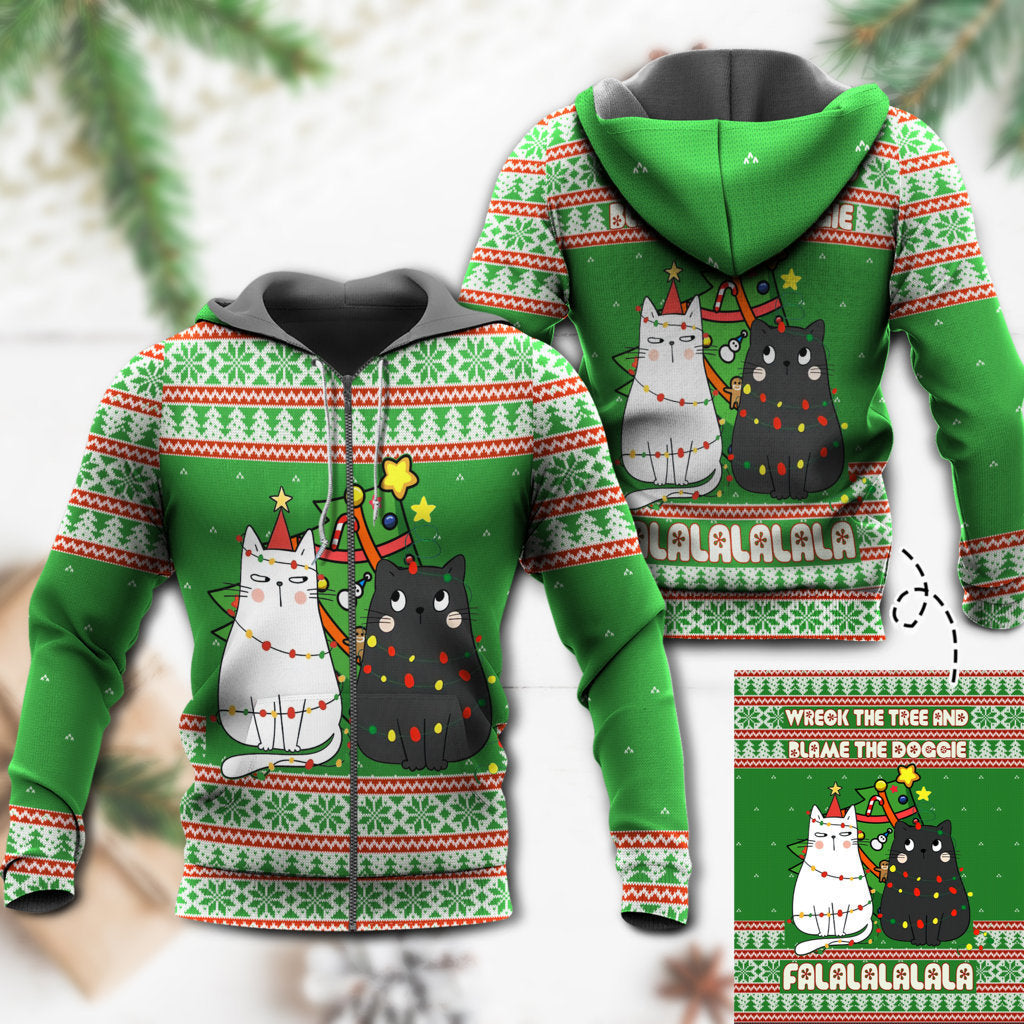 Cat Wreck Tree Holiday Hoodie For Winter Adventures Family Gatherings And Festive Everyday Style