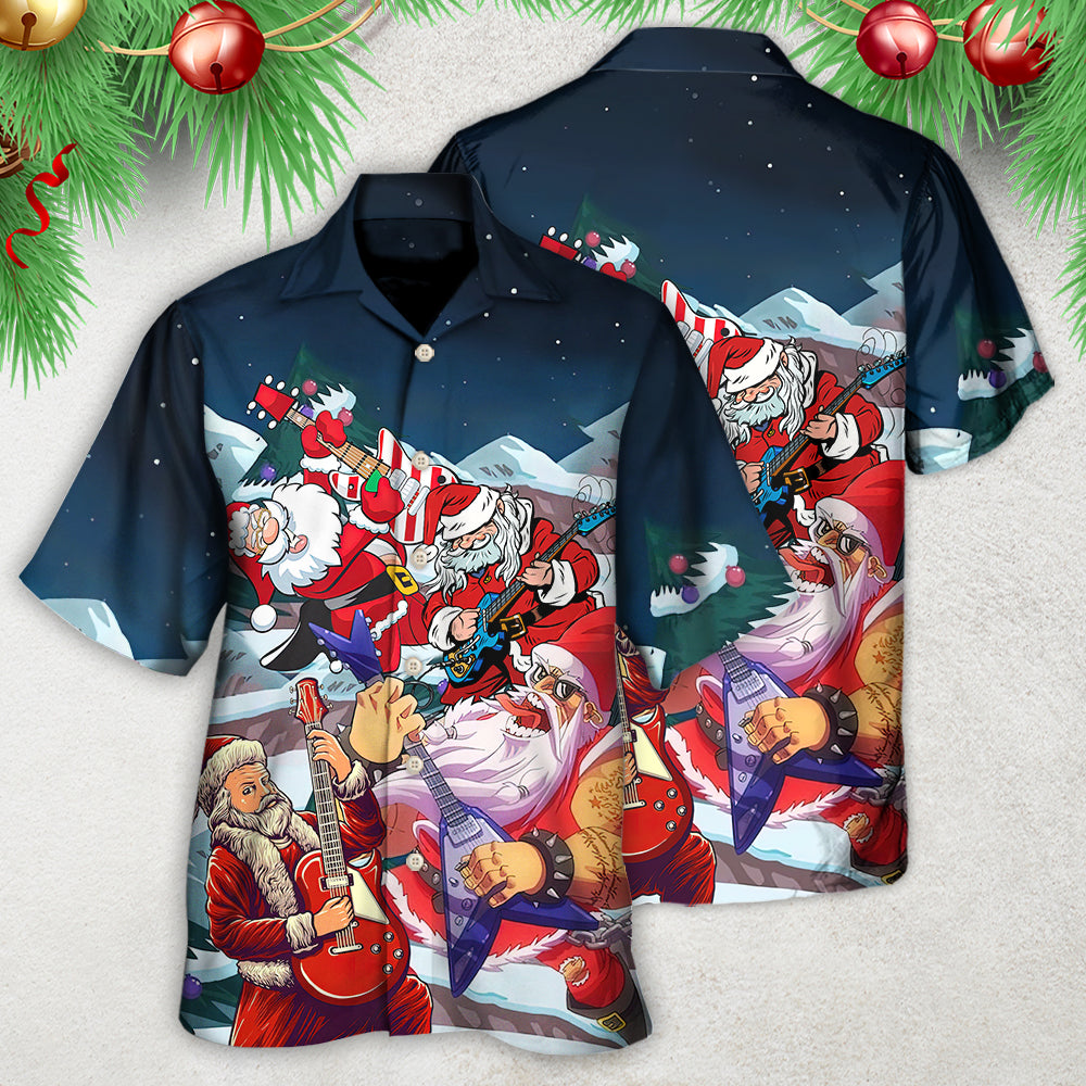 Electric Guitar Christmas Santa Hawaiian Shirt Design View For Resort Travel And Thoughtful Gifting