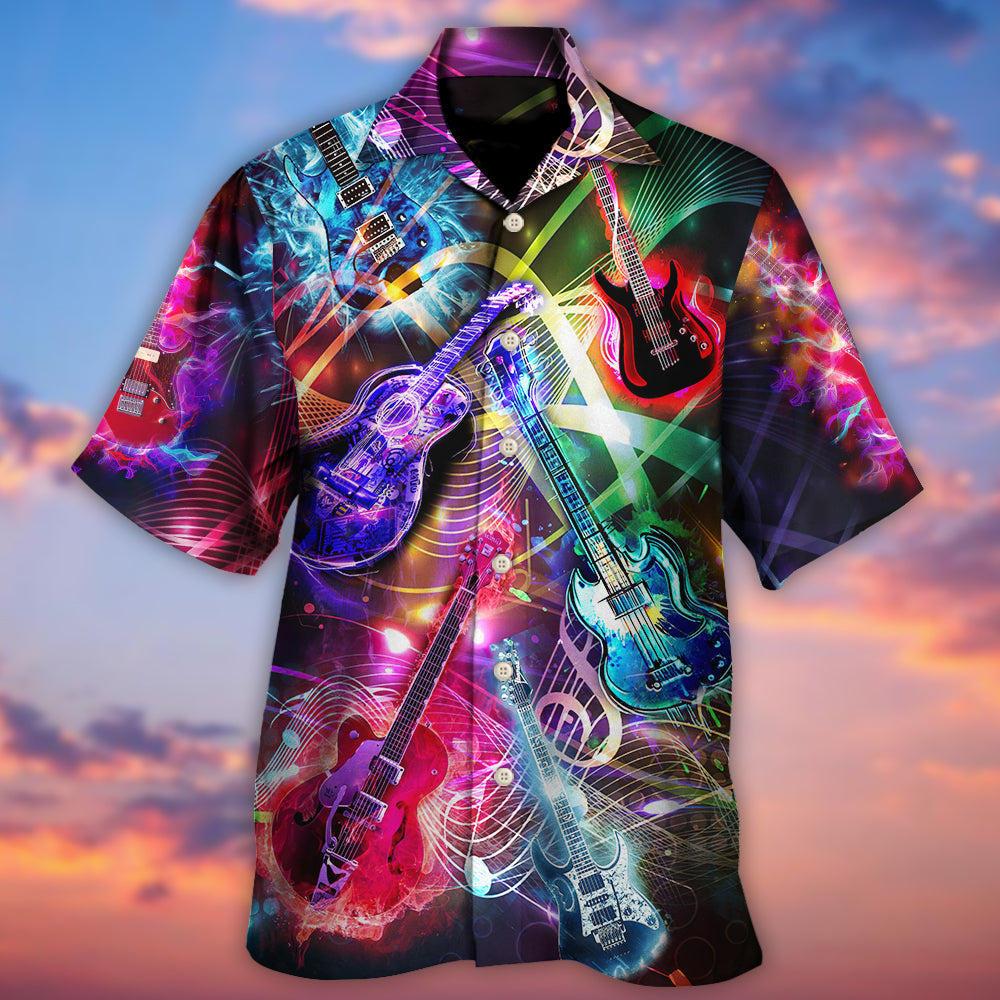 Neon Guitar Amazing Hawaiian Shirt Artwork View For Weekend Travel And Beach Style