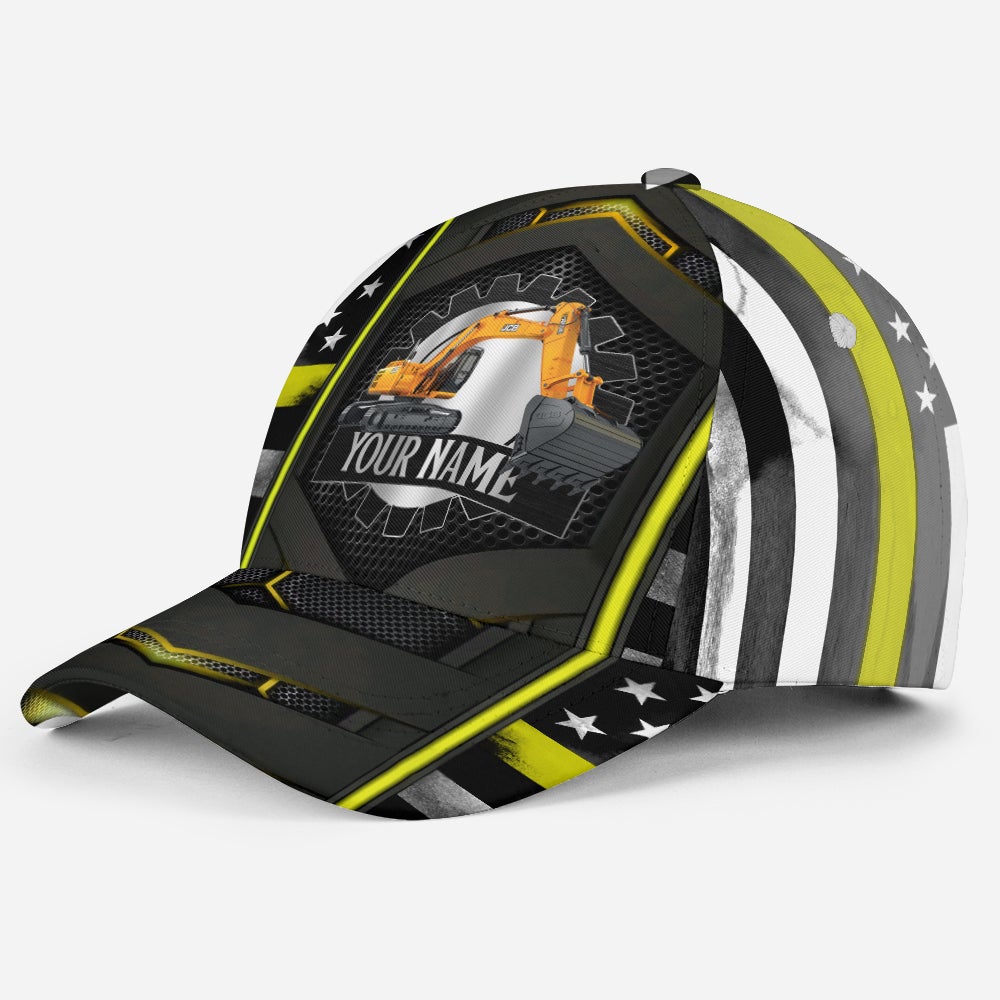Custom Yellow Flag Excavator Personalized Name Classic Cap For Summer Activities Vacations And Comfortable Daily Wear