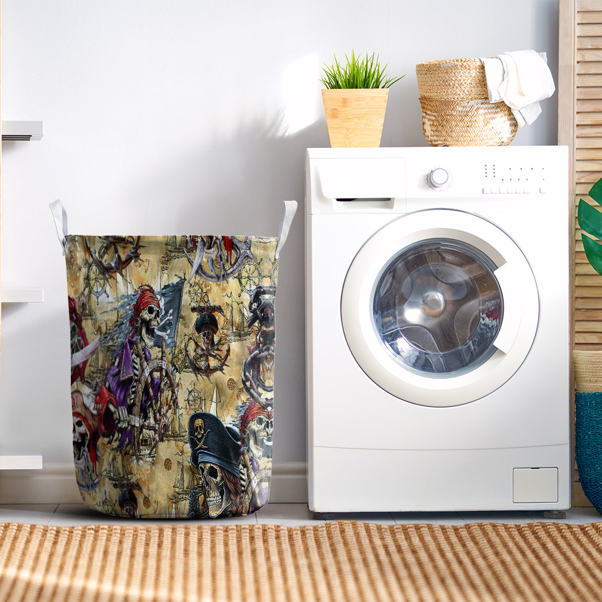 Skull Amazing Pirate Hunting Laundry Basket For Bathroom Bedroom Storage
