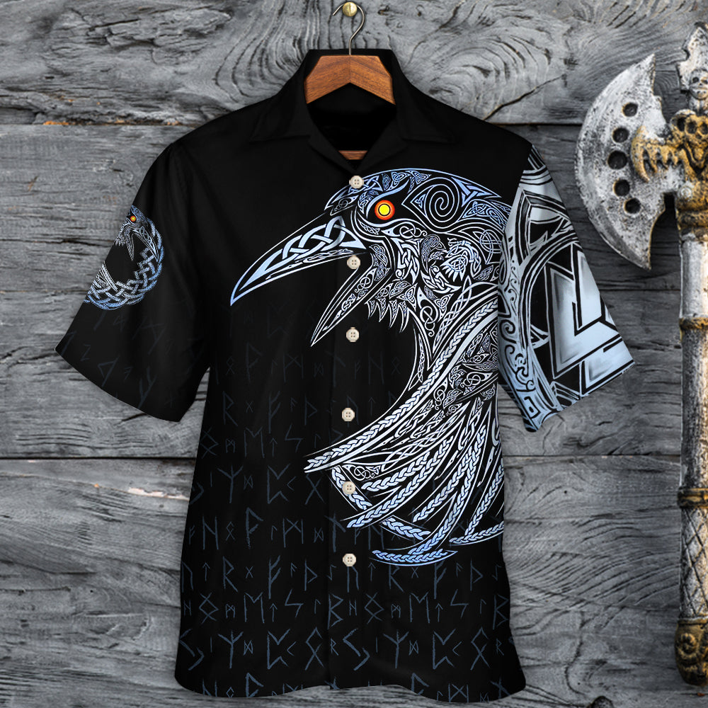 Norse Warrior Huginn Muninn Bird Hawaiian Shirt Artwork View For Weekend Travel And Beach Style