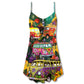 Hippie Bus Peace Life Colorful V-Neck Sleeveless Cami Dress For Festivals Travel And Relaxed Casual Summer Wear