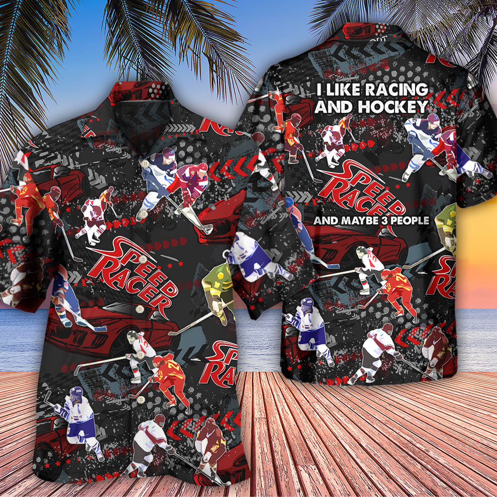 Hockey Racing Hawaiian Shirt Pattern Detail For Vacation Travel And Daily Wear