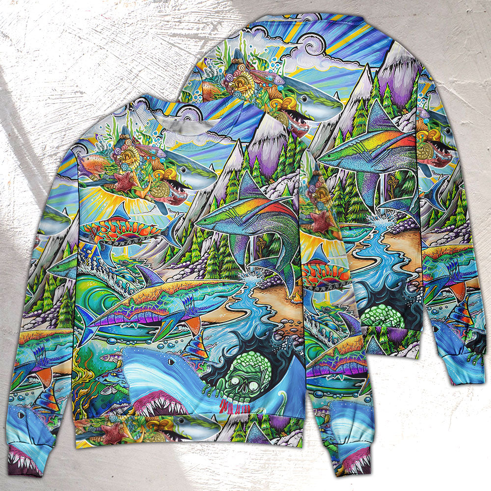 Hippie Colorful Shark Peace Sweater For Festival Adventures Vacations And Relaxed Daily Styling