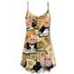 Vintage Money Cat Style V-Neck Sleeveless Cami Dress For Summer Vacations Festivals And Casual Everyday Wear