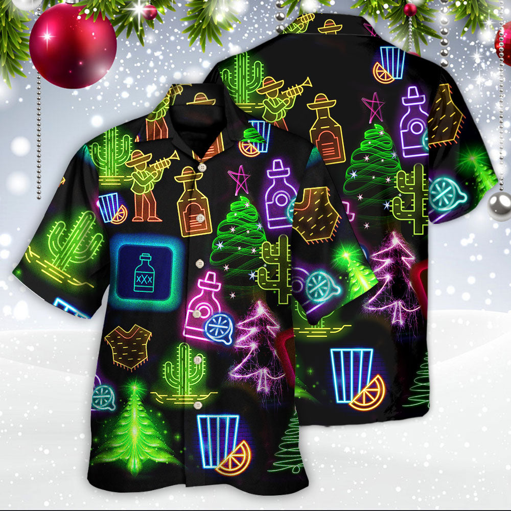 Neon Wine Tequila Christmas Drinking Hawaiian Shirt For Warm Weather Adventures And Everyday Comfort