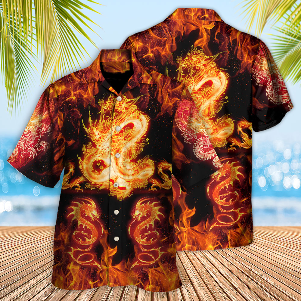 Dragon Fireball Madness Hawaiian Shirt Design Detail For Beach Days And Holiday Travel