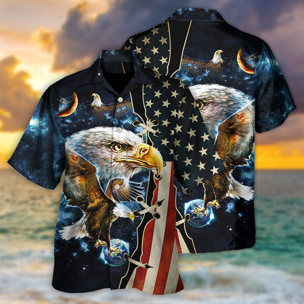 Eagle American Amazing Galaxy Hawaiian Shirt Design View For Casual Summer Styling