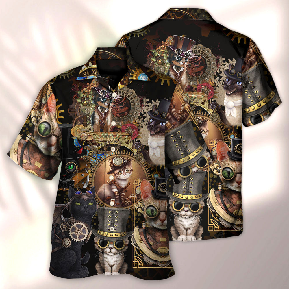 Steampunk Cat Hawaiian Shirt Design Detail For Sunny Adventures And Casual Wear