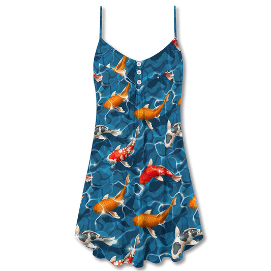 Koi Fish Swimming Pond – Women's Summer Sleeveless V-Neck Camisole Dress