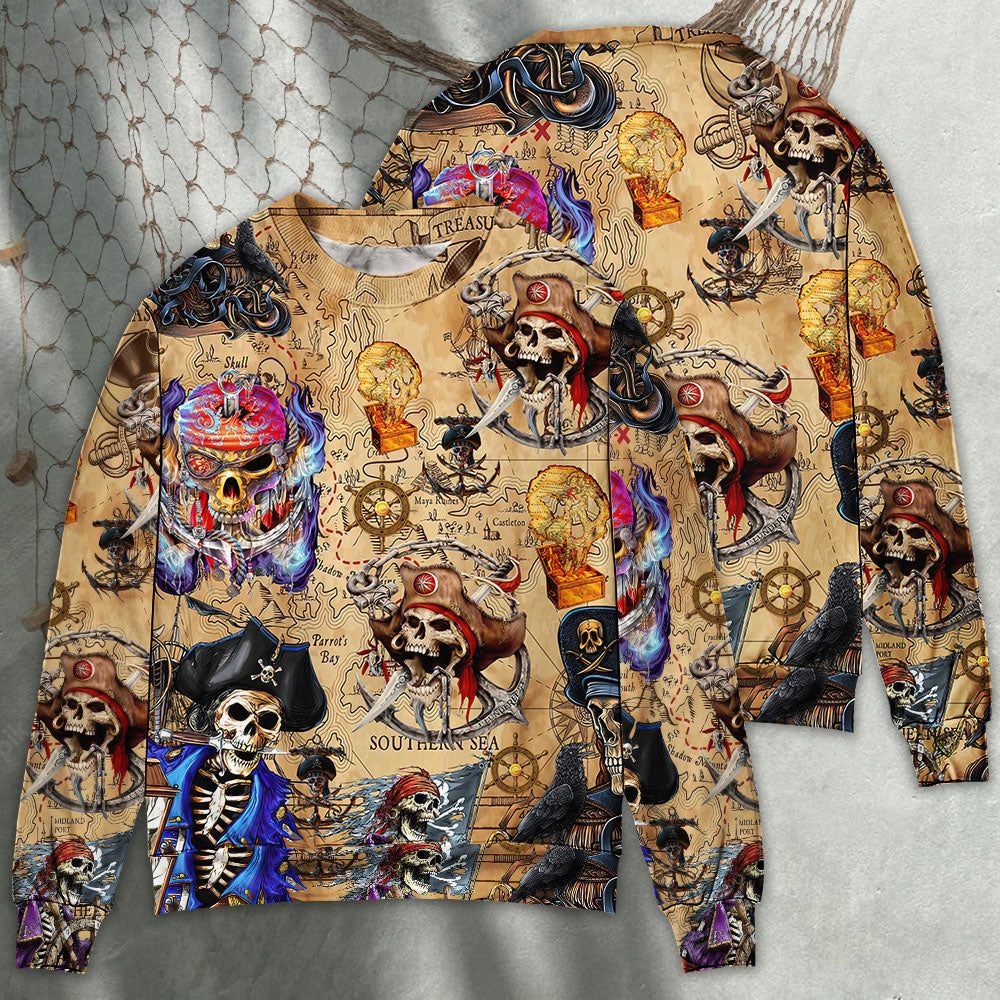 Skull Pirate Treasure Map Adventure Sweater For Casual Wear Parties And Thoughtful Gifting