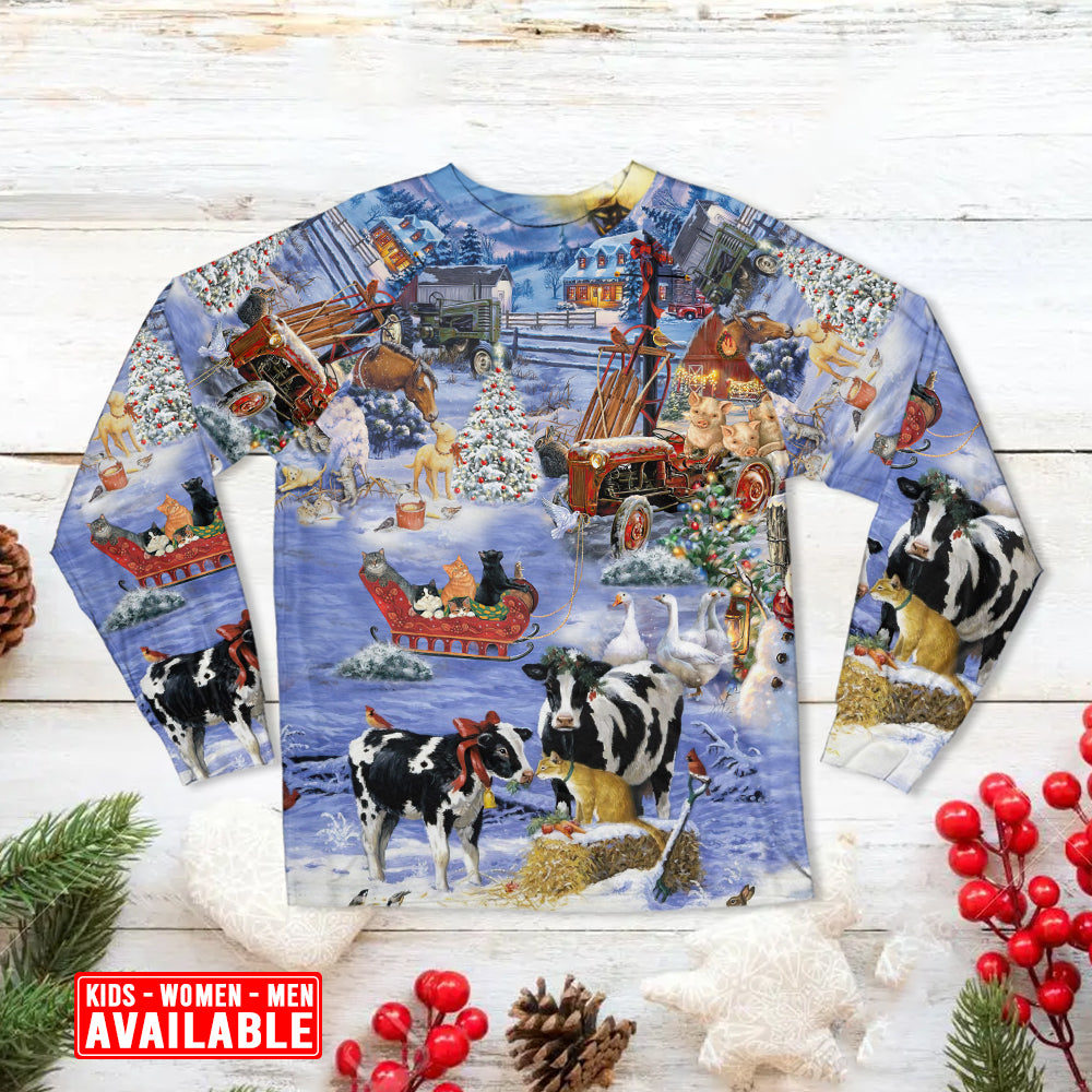 Snowy Farmhouse Christmas Long Sleeve Pajamas Set For Festive Sleepovers And Family Photos