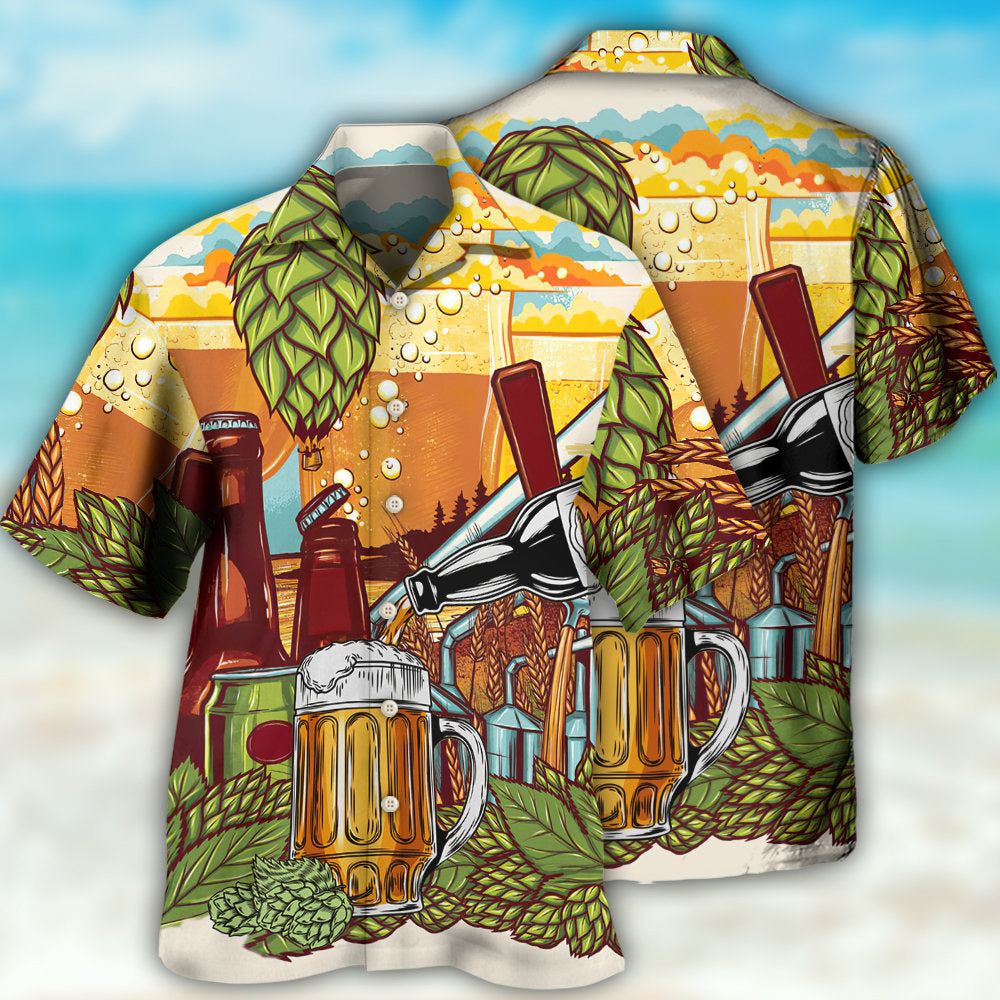 Beer Drinking Fun Hawaiian Shirt Button Front Artwork For Summer Travel