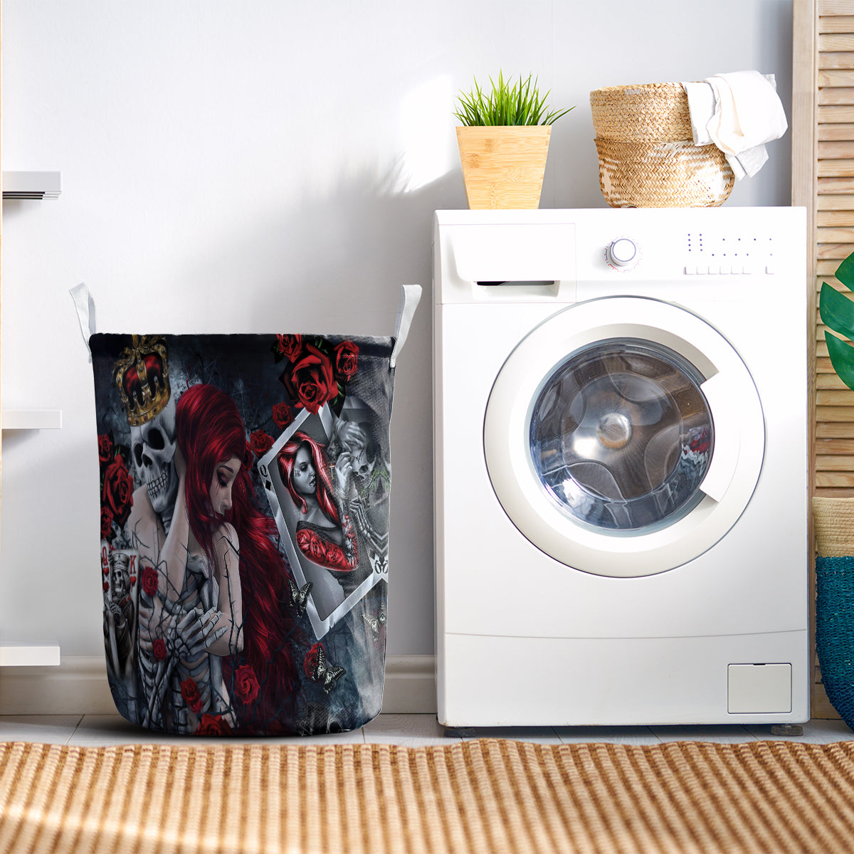Skull Love Is Life Rose Laundry Basket For Clothes Toys And Blankets