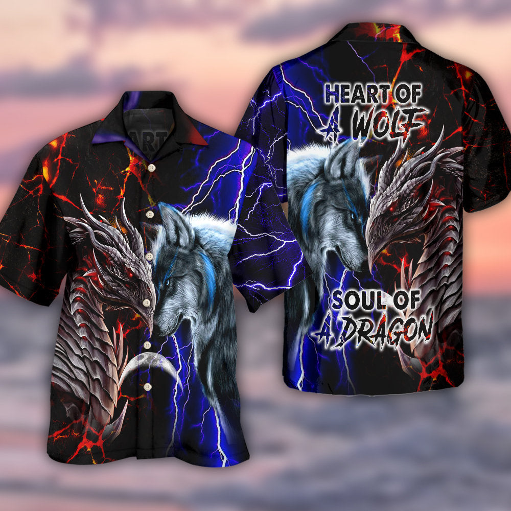 Fantasy Dragon Wolf Red Blue Hawaiian Shirt Creative Print View For Thoughtful Gifting
