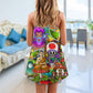 Hippie Mushroom Peace Peaceful Vibes V-Neck Sleeveless Cami Dress For Vacations And Casual Warm Weather Wear