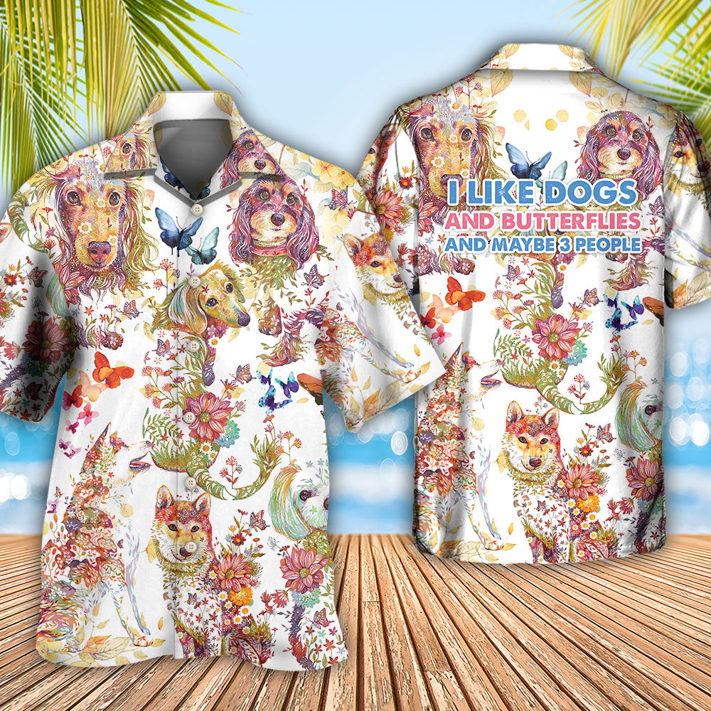 Dog Dogs Butterflies Hawaiian Shirt Pattern Detail For Vacation Travel And Daily Wear