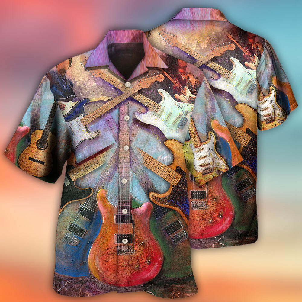 Abstract Colorful Guitar Music Hawaiian Shirt Relaxed Style View For Resort Wear