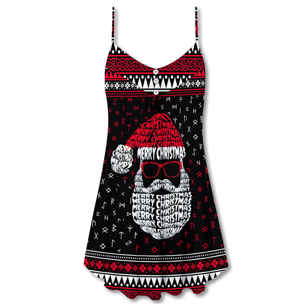 Christmas Santa Retro Nordic Pattern V-Neck Sleeveless Cami Dress For Festive Events And Casual Summer Styling