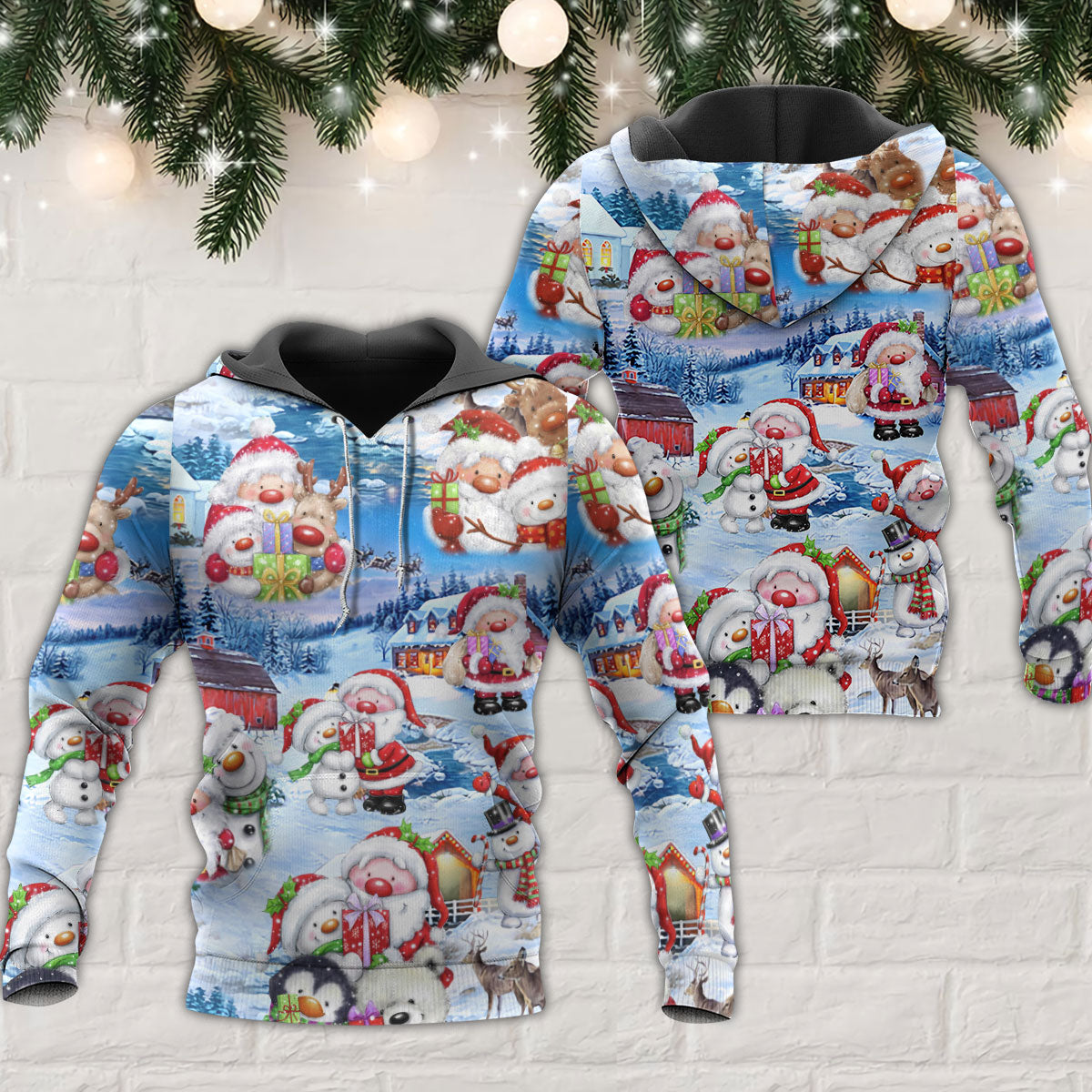 Santa Snowman Holiday Hoodie For Holiday Vacations Winter Events And Everyday Comfort