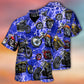 Blue Motorcycle Lightning Hawaiian Shirt Pattern View For Lightweight Everyday Style