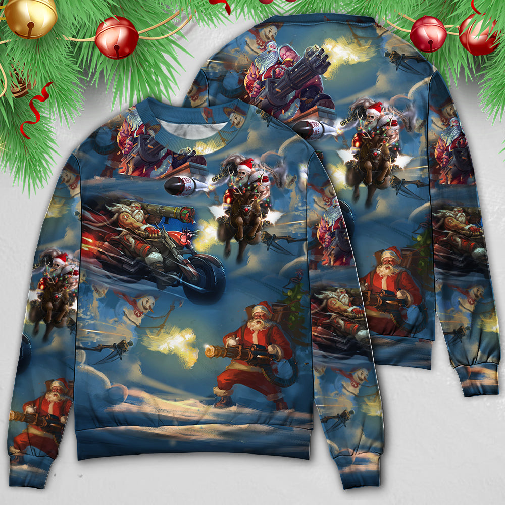 Christmas Santa Action Adventure Sweater For Winter Celebrations Family Events And Thoughtful Gifting