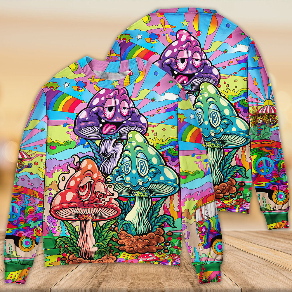 Hippie Colorful Mushroom Happy Sweater For Festival Adventures Vacations And Relaxed Daily Styling