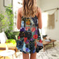 Black Cat Floral Art V-Neck Sleeveless Cami Dress For Festivals Travel And Relaxed Casual Summer Wear