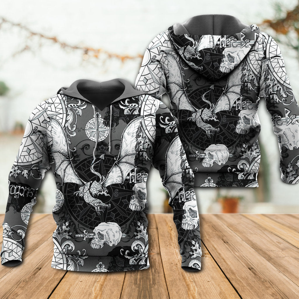 Dragon Fire Compass Baroque Hoodie For Fantasy Art Lovers Travel Activities And Streetwear