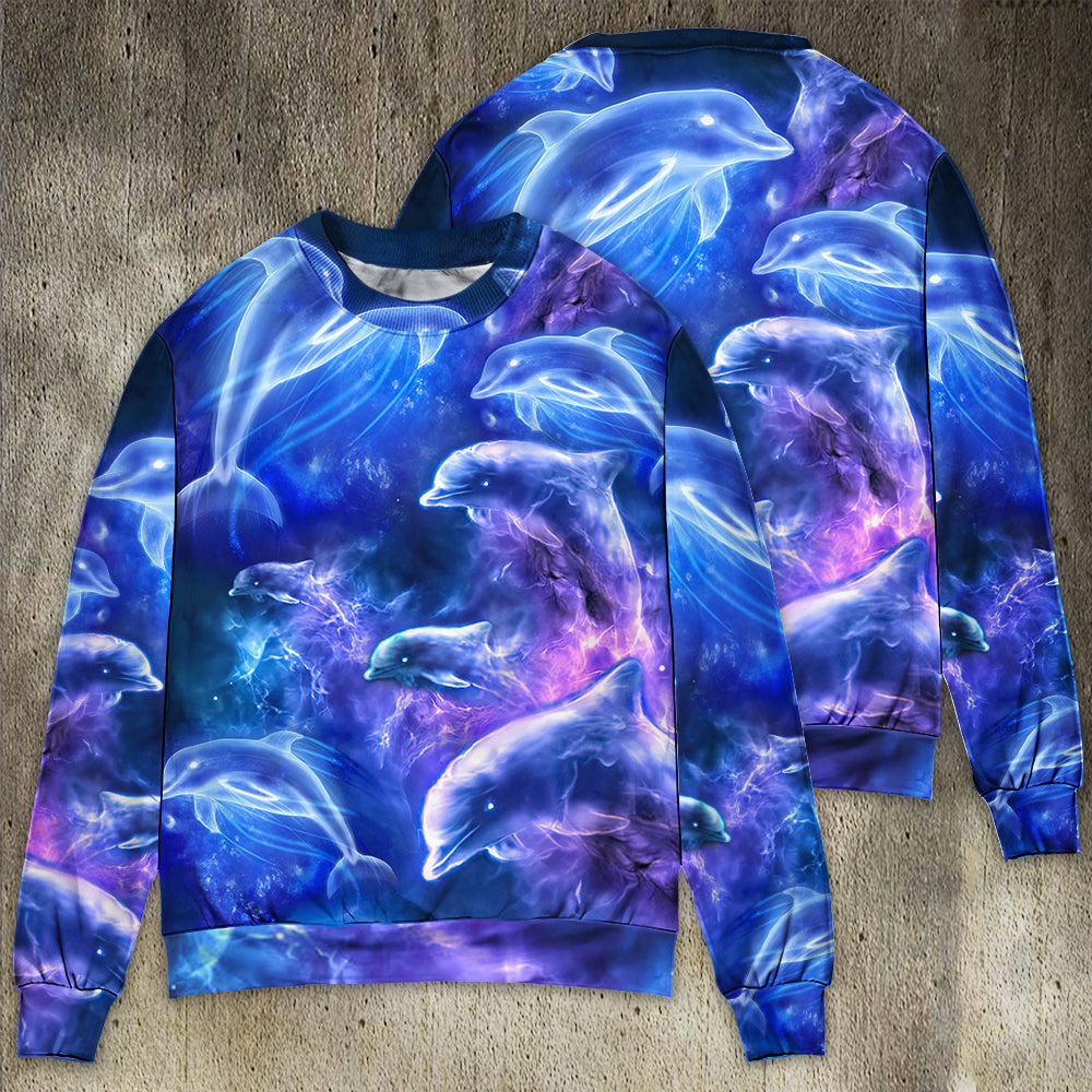 Dolphin Galaxy Neon Glow Sweater For Seaside Adventures Outdoor Events And Relaxed Daily Style