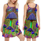 Hippie Mushroom Colorful Spirit V-Neck Sleeveless Cami Dress For Creative Events And Casual Warm Weather Wear