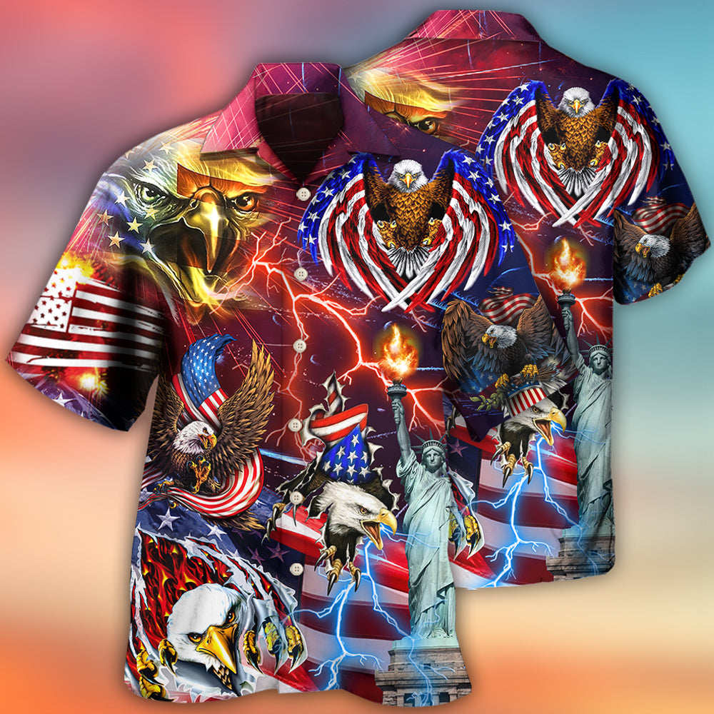 Eagle American Independence Day Lighting Hawaiian Shirt For Summer Events And Casual Outdoor Wear
