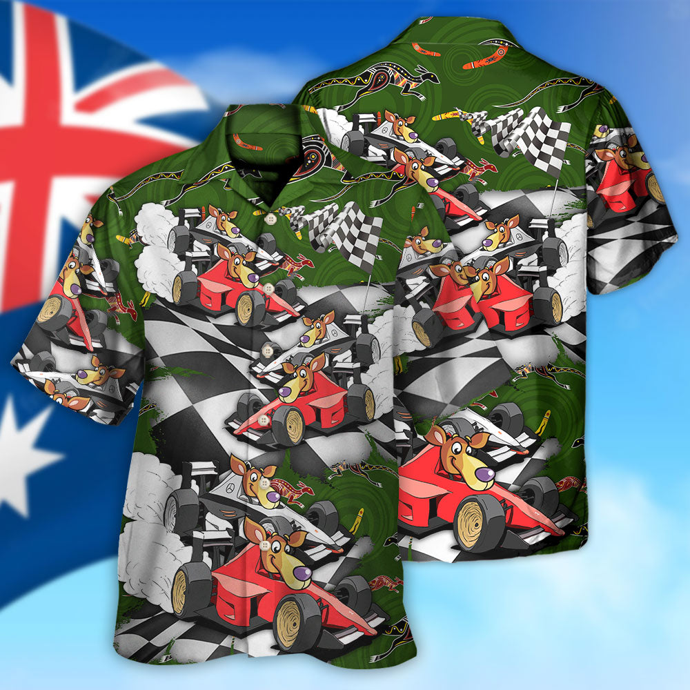 Australian Kangaroo Racing Car Hawaiian Shirt All Over Print Detail For Vacation Style