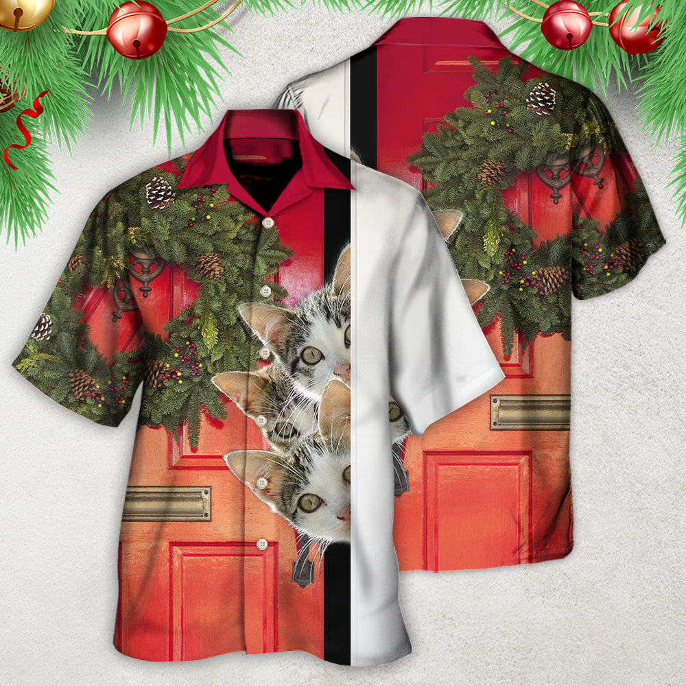 Cat Christmas Looking Forward Hawaiian Shirt Artwork View For Coastal Escapes And Resort Style