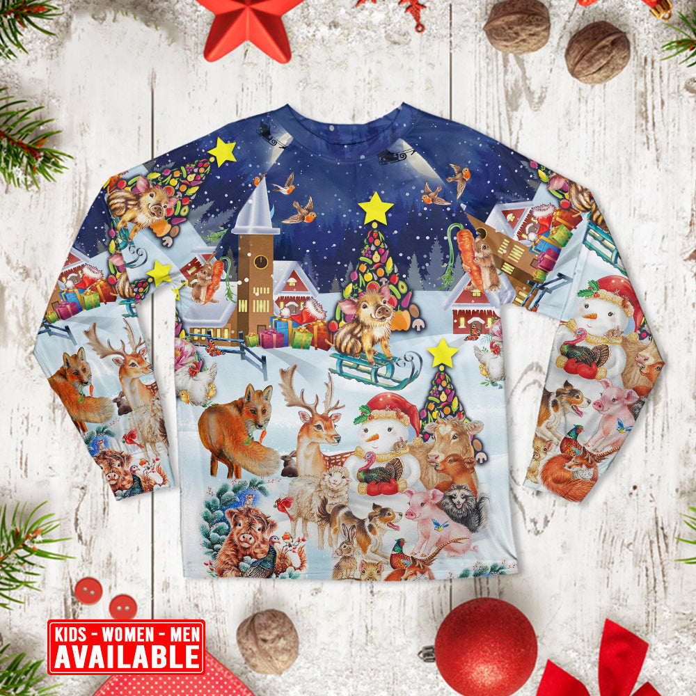 Happy Animals Christmas Long Sleeve Pajamas Set For Winter Nights And Thoughtful Gifting