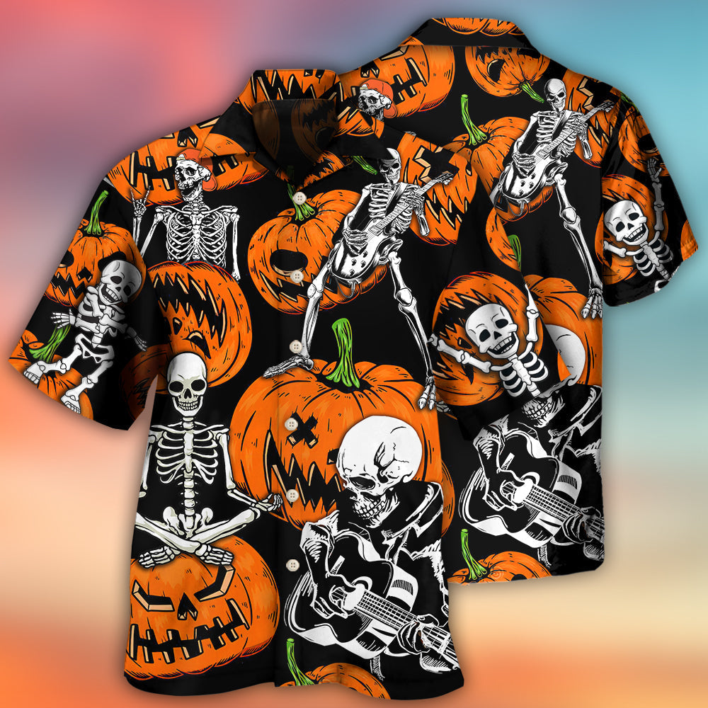 Halloween Skeleton Pumpkin Scary Night Hawaiian Shirt Design View For Resort Travel And Thoughtful Gifting