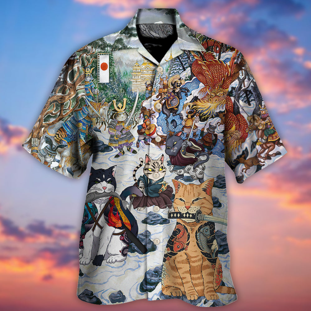 Samurai Cats Small Measure Peace Hawaiian Shirt Design View For Casual Summer Styling