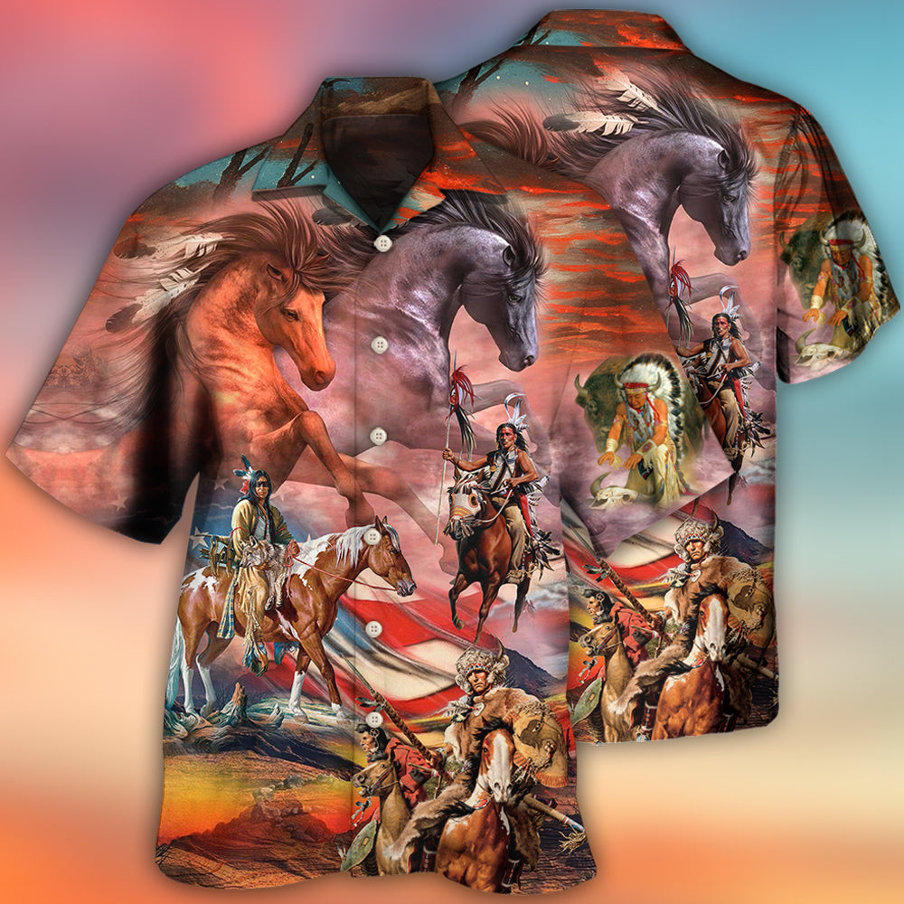 Patriotic Native Horse Flag Independence Hawaiian Shirt For Summer Celebrations, Resort Days, And Relaxed Everyday Wear
