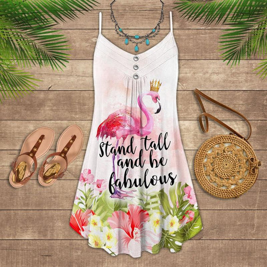 Flamingo Loves Summer Tropical Vibes Limited 3 – Women's Summer Sleeveless V-Neck Camisole Dress