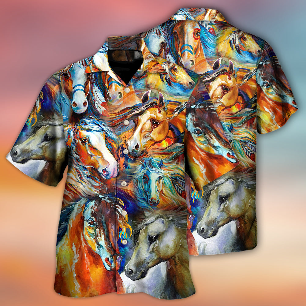 Colorful Horse Face Hawaiian Shirt Graphic Artwork Detail For Warm Weather Events