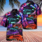 Neon Train Night Hawaiian Shirt Pattern View For Relaxed Warm Weather Outfits