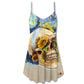 Vintage Skull Sunflower Starry Night V-Neck Sleeveless Cami Dress For Vacations And Casual Warm Weather Wear