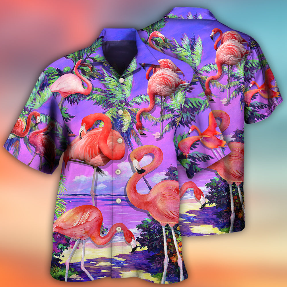 Tropical Flamingo Sweet Paradise Hawaiian Shirt Print Closeup For Summer Travel